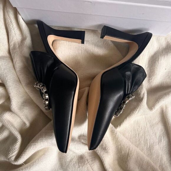 Manolo Blahnik Capitana Leather Buckle Mules Black 36 NEW - Picture 5 of 14